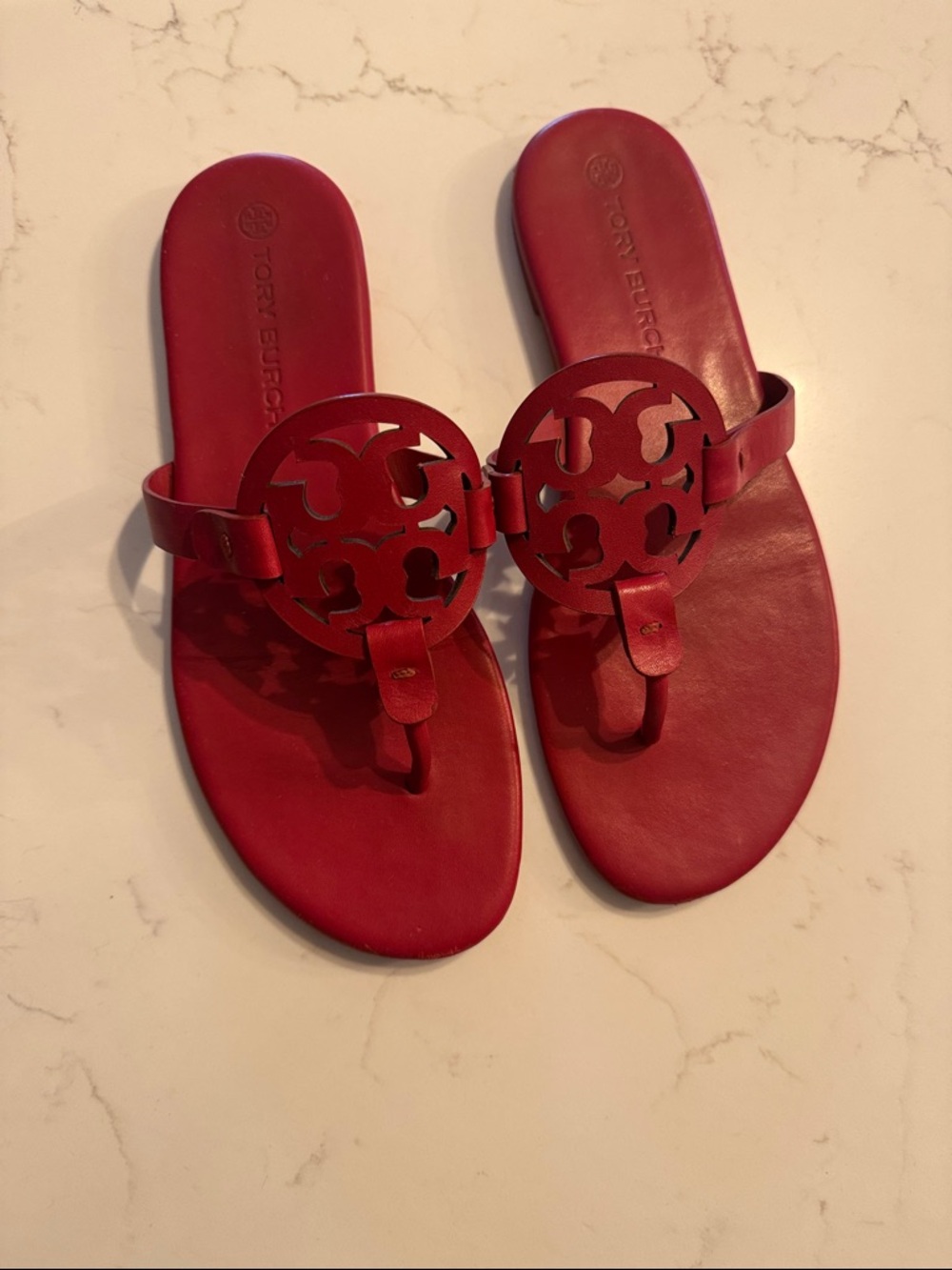 Tory Burch Red Miller Leather Toe-Ring Sandals